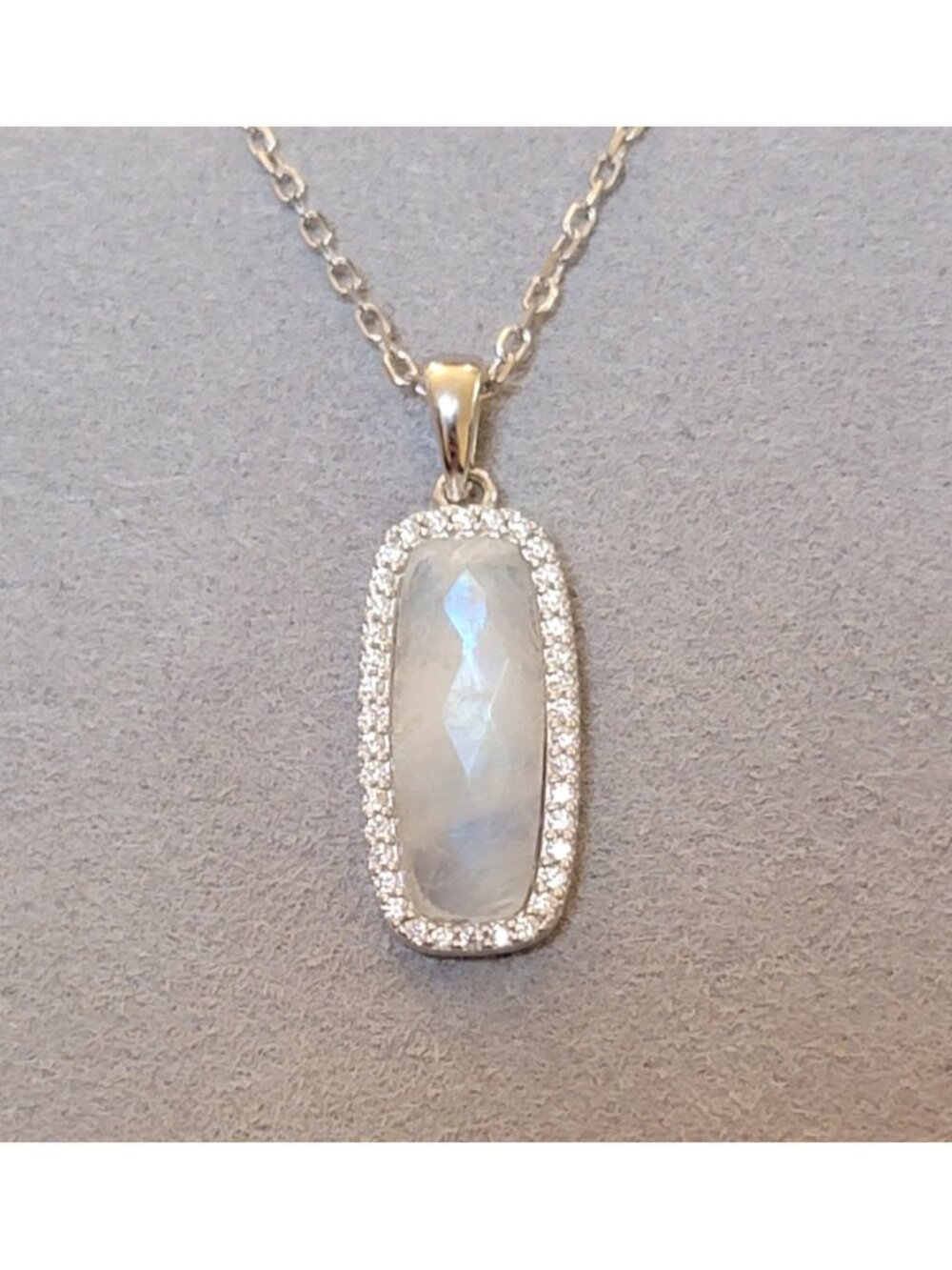 Moonstone Necklace – 925 Sterling Silver, White Gold Plated (NWT)